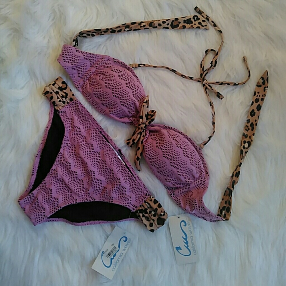 California Waves Large Bikini Purple Leopard Print